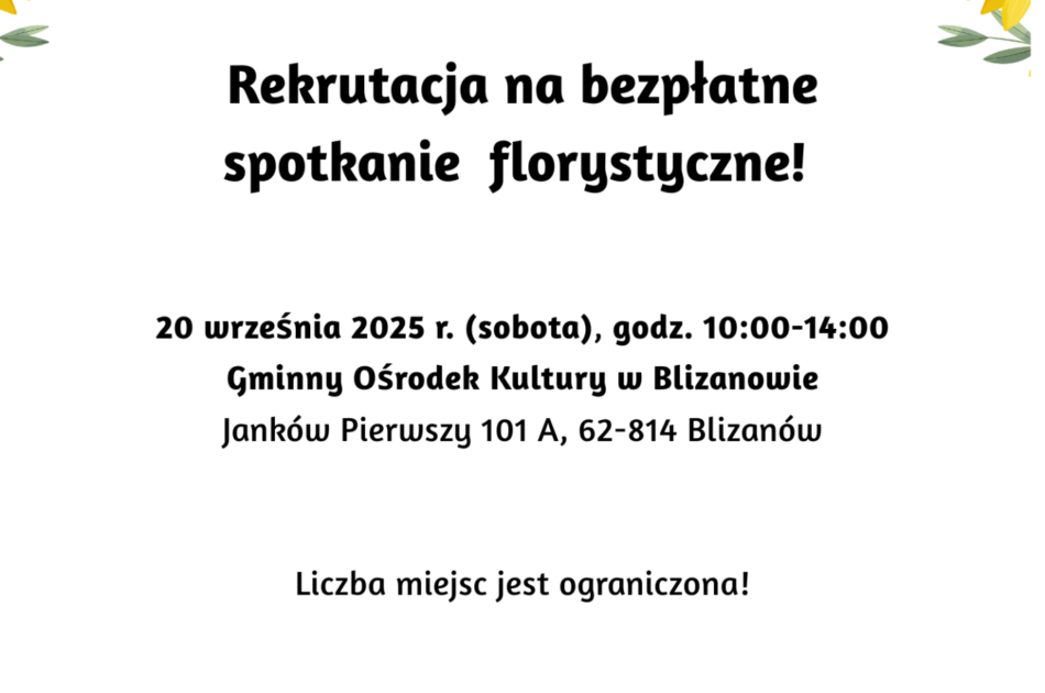florystyka 20.09.2025 blizanow 950x630 - Rekrutacja na spotkanie florystyczne - 20 września 2025 r. - Gminny Ośrodek Kultury w Blizanowie