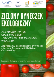 Zielony Ryneczek producenci 7.11.2025 212x300 - Zapraszamy lokalnych producentów z terenu Aglomeracji Kalisko-Ostrowskiej do udziału w Zielonym Ryneczku Ekologicznym – 7 listopada 2025 r., targowisko przy ul. 3 Maja w Kaliszu