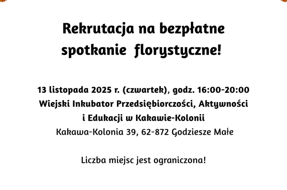 florystyka godziesze 950x630 - Stowarzyszenie Aglomeracja Kalisko-Ostrowska zaprasza do udziału w bezpłatnym spotkaniu florystycznym do Wiejskiego Inkubatora Przedsiębiorczości, Aktywności i Edukacji w Kakawie-Kolonii